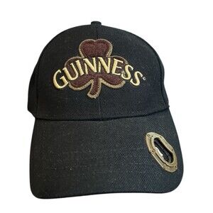 Guinness Black Baseball Cap  Logo with Bottle Opener Hook and Loop Closure